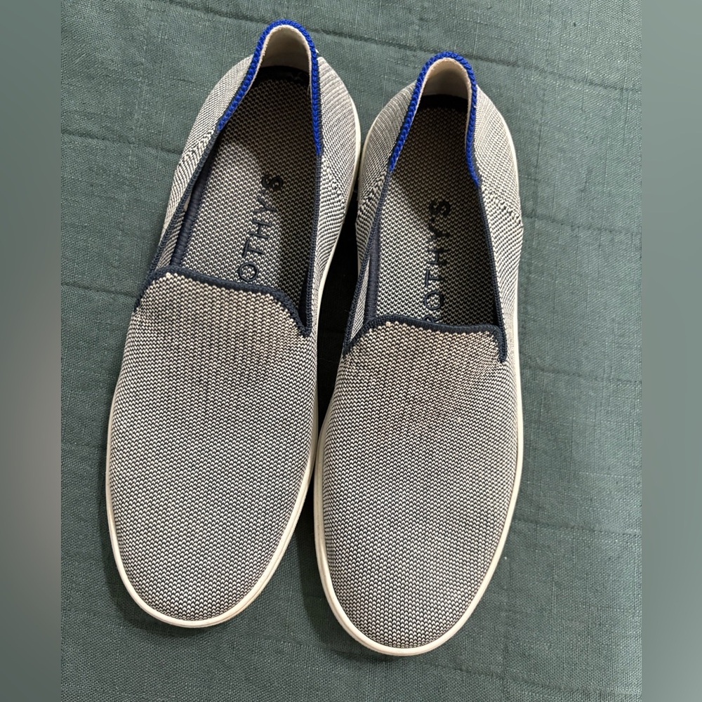 Rothy’s navy patterned slip-ons, size 7.5